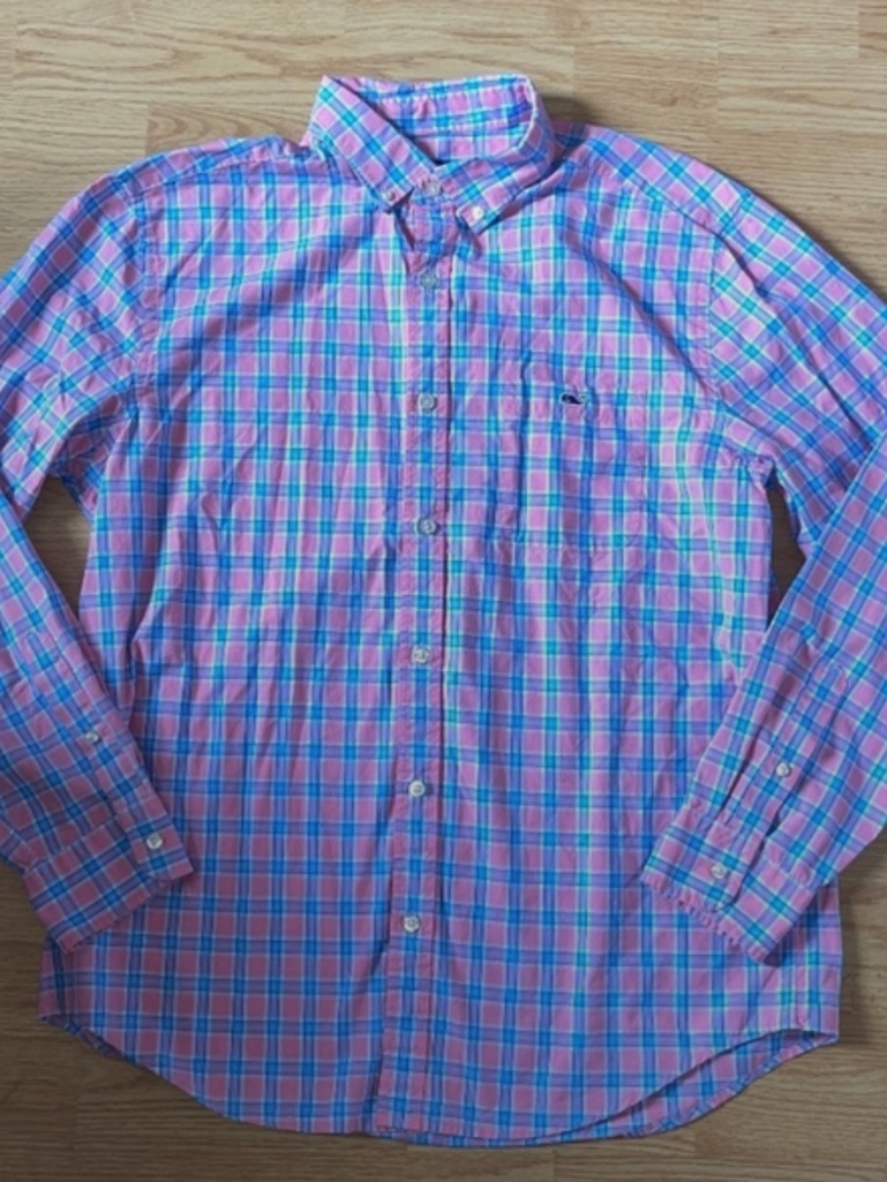 Vineyard Vines Pink & Blue Long Sleeve Classic Fit Tucker Button Down Shirt Larg